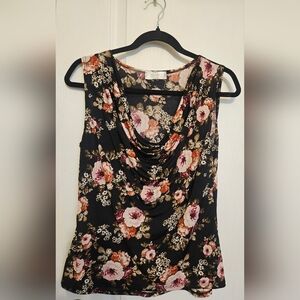 Chic Black and Pink Blouse with Floral Design